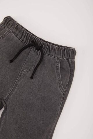 Erkek Bebek Beli Lastikli Cepli Baskılı Jean Pantolon %100 Pamuk