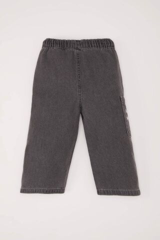 Erkek Bebek Beli Lastikli Cepli Baskılı Jean Pantolon