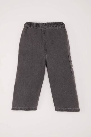 Erkek Bebek Beli Lastikli Cepli Baskılı Jean Pantolon %100 Pamuk
