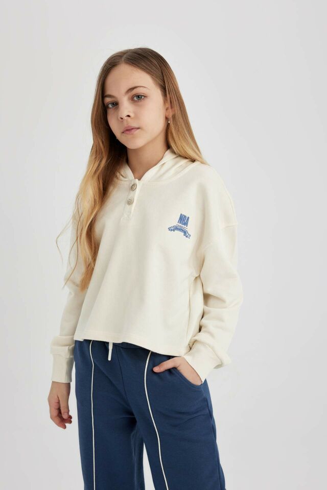 Kız Çocuk NBA Wordmark Crop Kapüşonlu Sweatshirt