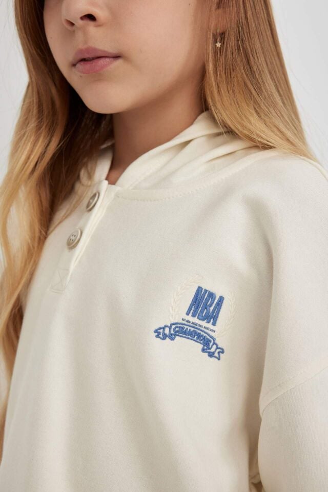 Kız Çocuk NBA Wordmark Crop Kapüşonlu Sweatshirt