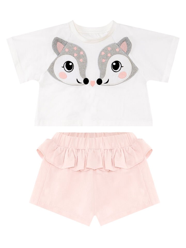 İkiz Ceylan Kız Çocuk T-shirt Şort Takım 8 Y - Pembe