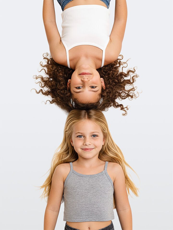 Kız Çocuk Gri Beyaz Crop Askılı 2'li Takım