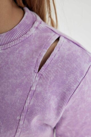 Kız Çocuk Slim Fit Dar Kesim Bisiklet Yaka Fitilli Kaşkorse Kısa Kollu Tişört