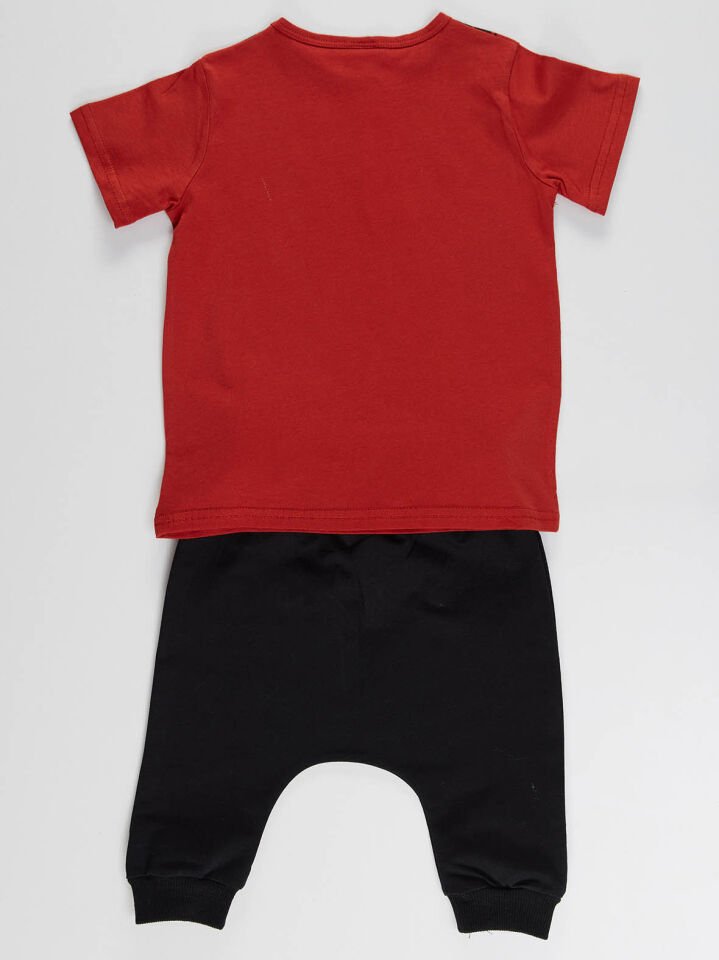 Hi Ponçik Erkek Çocuk T-shirt Şort Takım 2 Y - Turuncu siyah