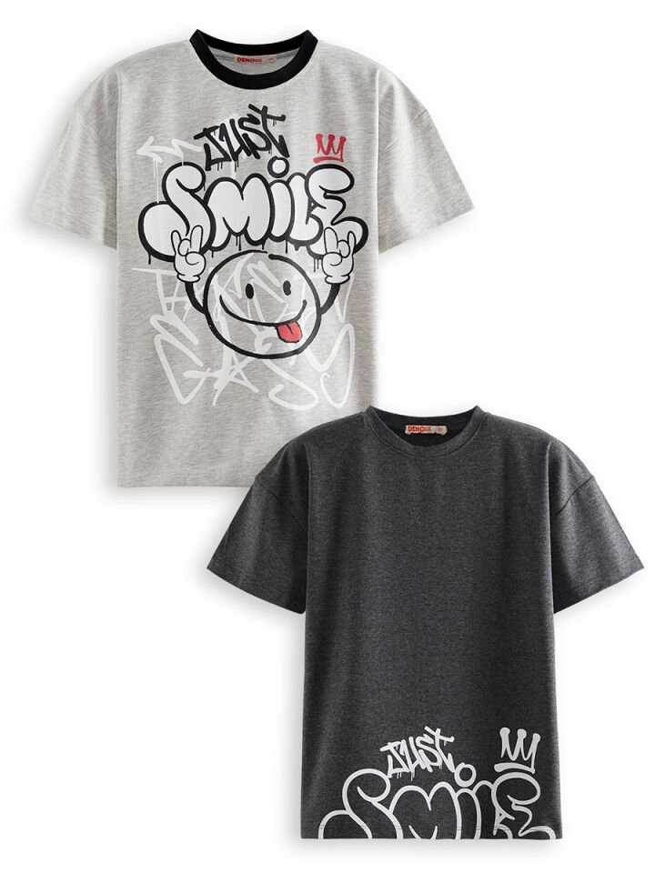 Just Smile Erkek Çocuk 2'li T-shirt Takım 5 Y - Siyah