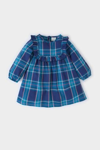 Kız Bebek Kareli Uzun Kollu Flanel Elbise