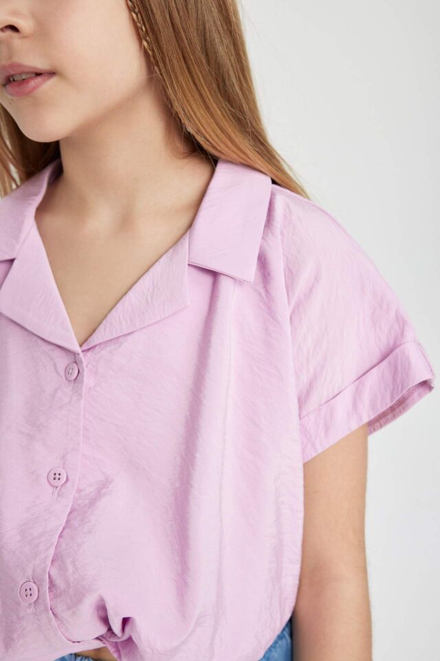 Kız Çocuk Cropped Fit Kısa Kollu Gömlek