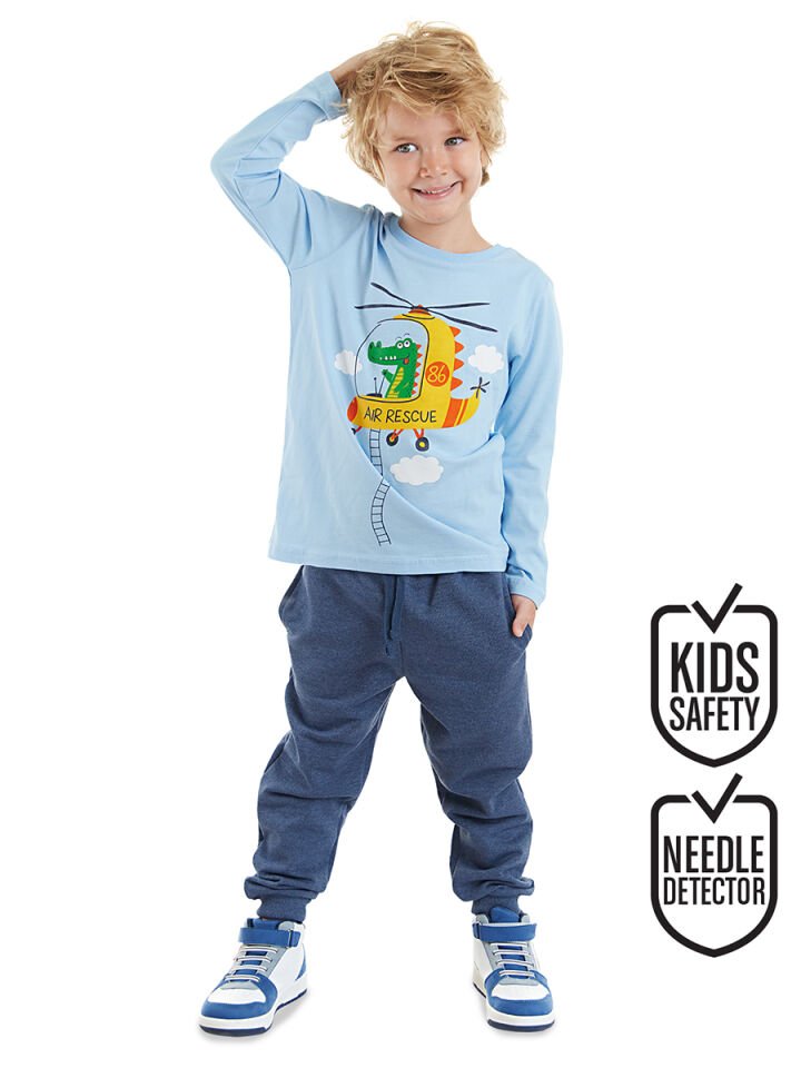 Helikopter Erkek Çocuk T-shirt Pantolon Takım 4 Y - Mavi