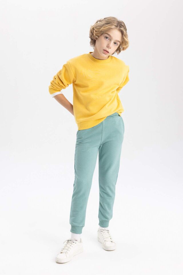 Erkek Çocuk Bisiklet Yaka Basic Düz Sweatshirt
