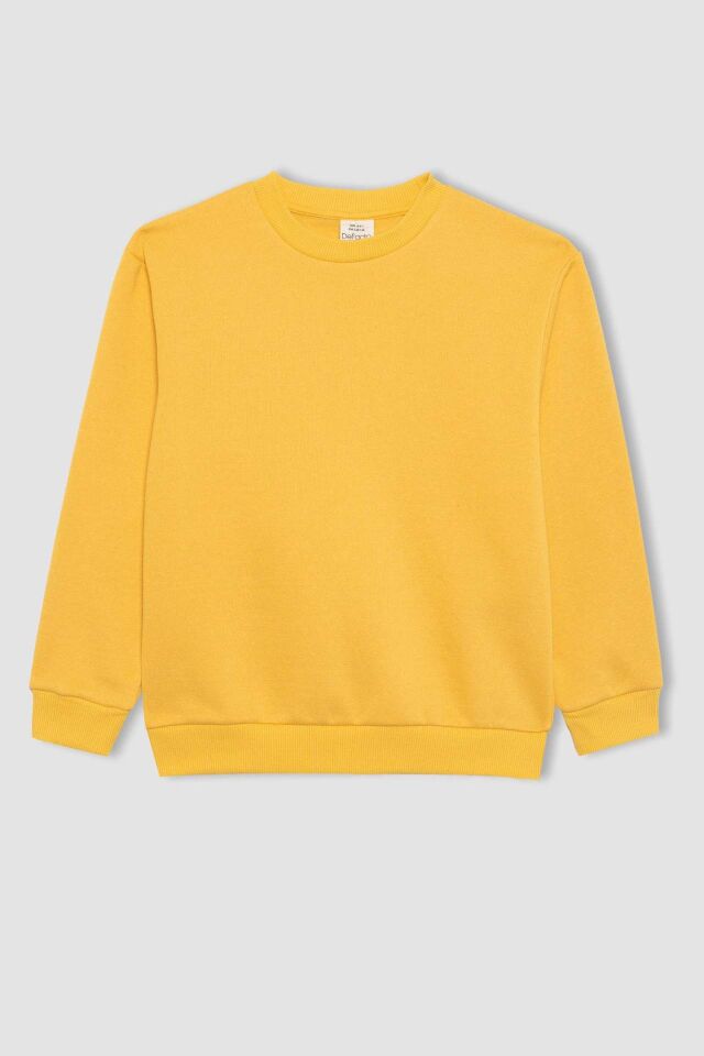 Erkek Çocuk Bisiklet Yaka Basic Düz Sweatshirt