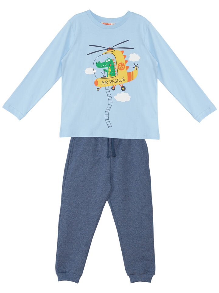 Helikopter Erkek Çocuk T-shirt Pantolon Takım 6 Y - Mavi