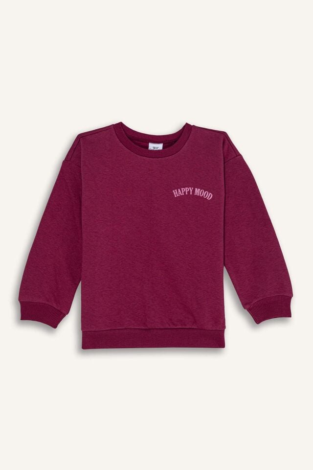 Kız Bebek Bisiklet Yaka Baskılı Kalın Sweatshirt