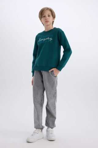 Erkek Çocuk Bisiklet Yaka Baskılı Sweatshirt