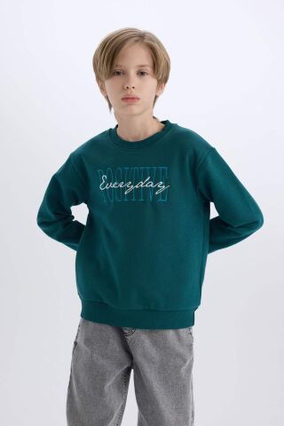 Erkek Çocuk Bisiklet Yaka Baskılı Sweatshirt