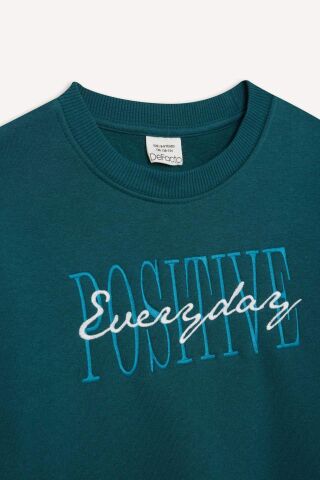 Erkek Çocuk Bisiklet Yaka Baskılı Sweatshirt