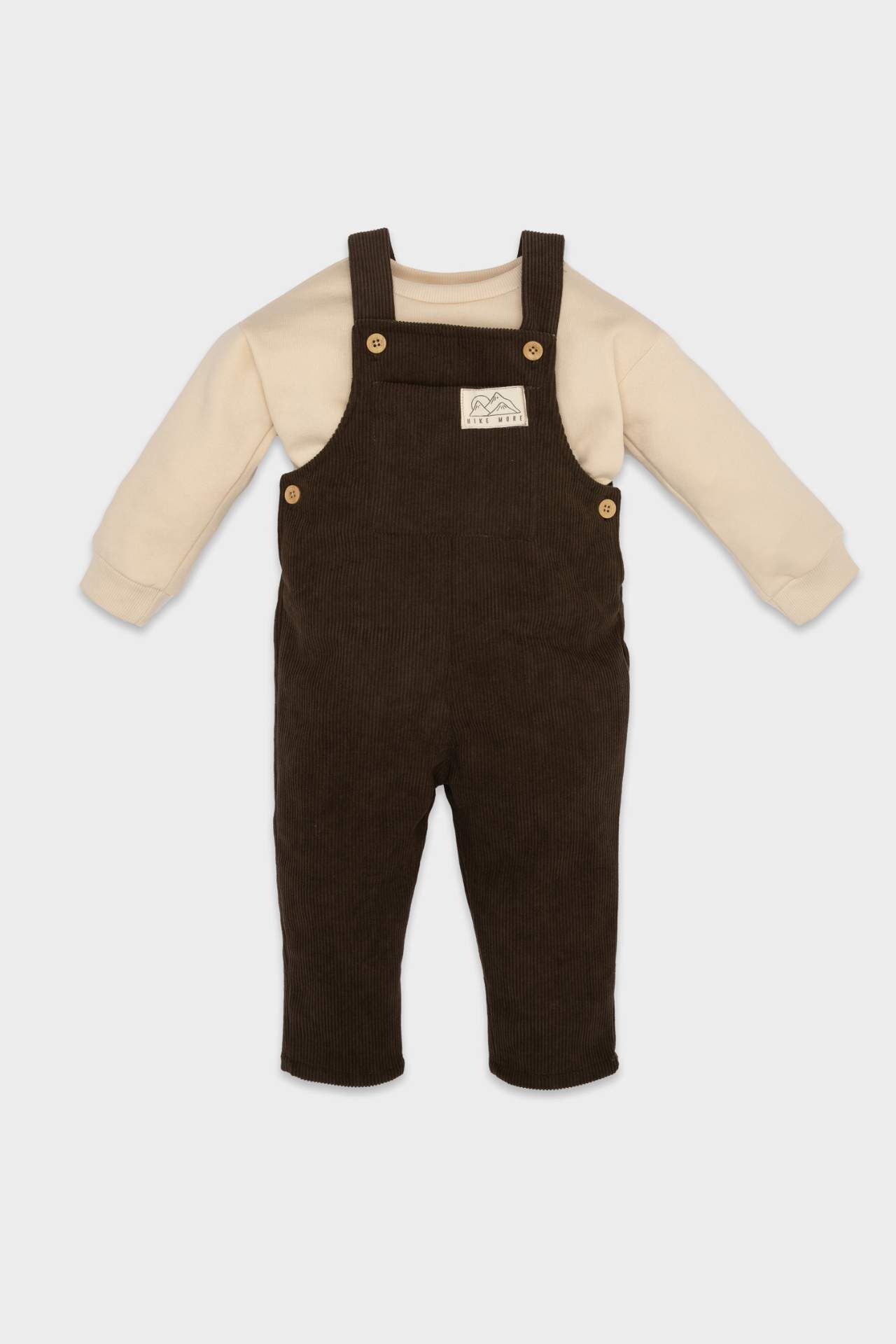 Erkek Bebek 2'li Takım Uzun Kollu Tişört Üst Baskılı Kadife Salopet