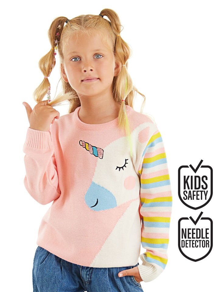 Unicorn Kız Çocuk Pembe Triko Kazak