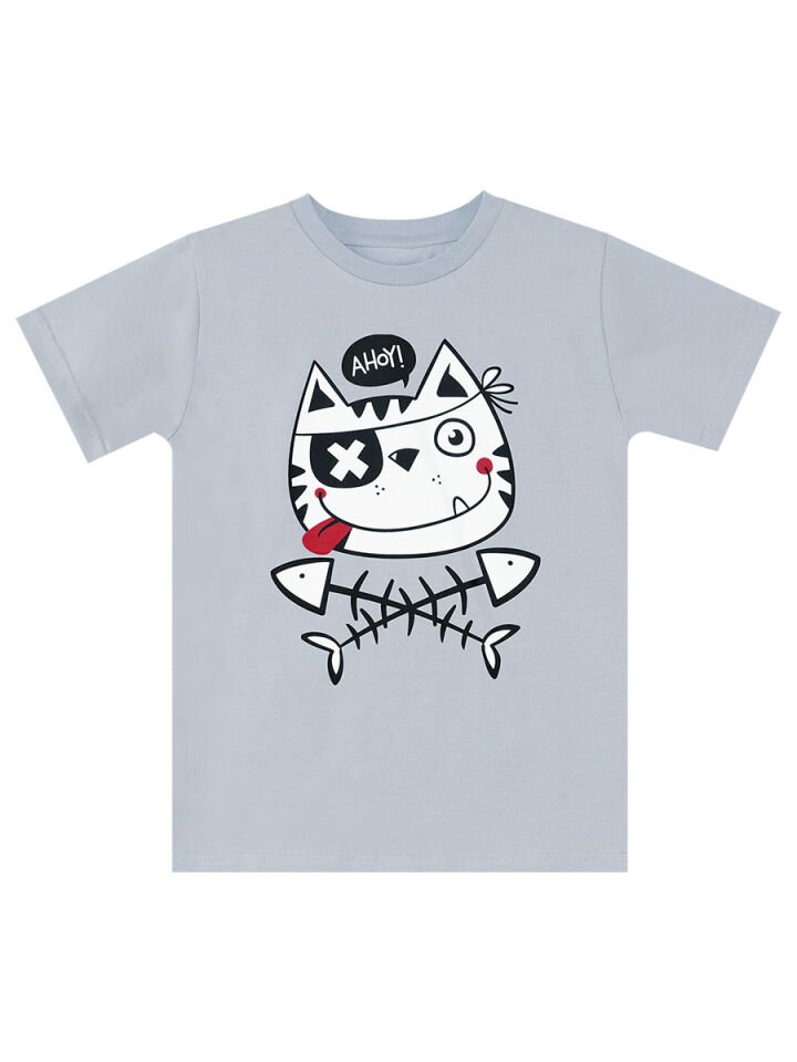 Ahoy Kedi Erkek Çocuk T-shirt Şort Takım 2 Y - Gri