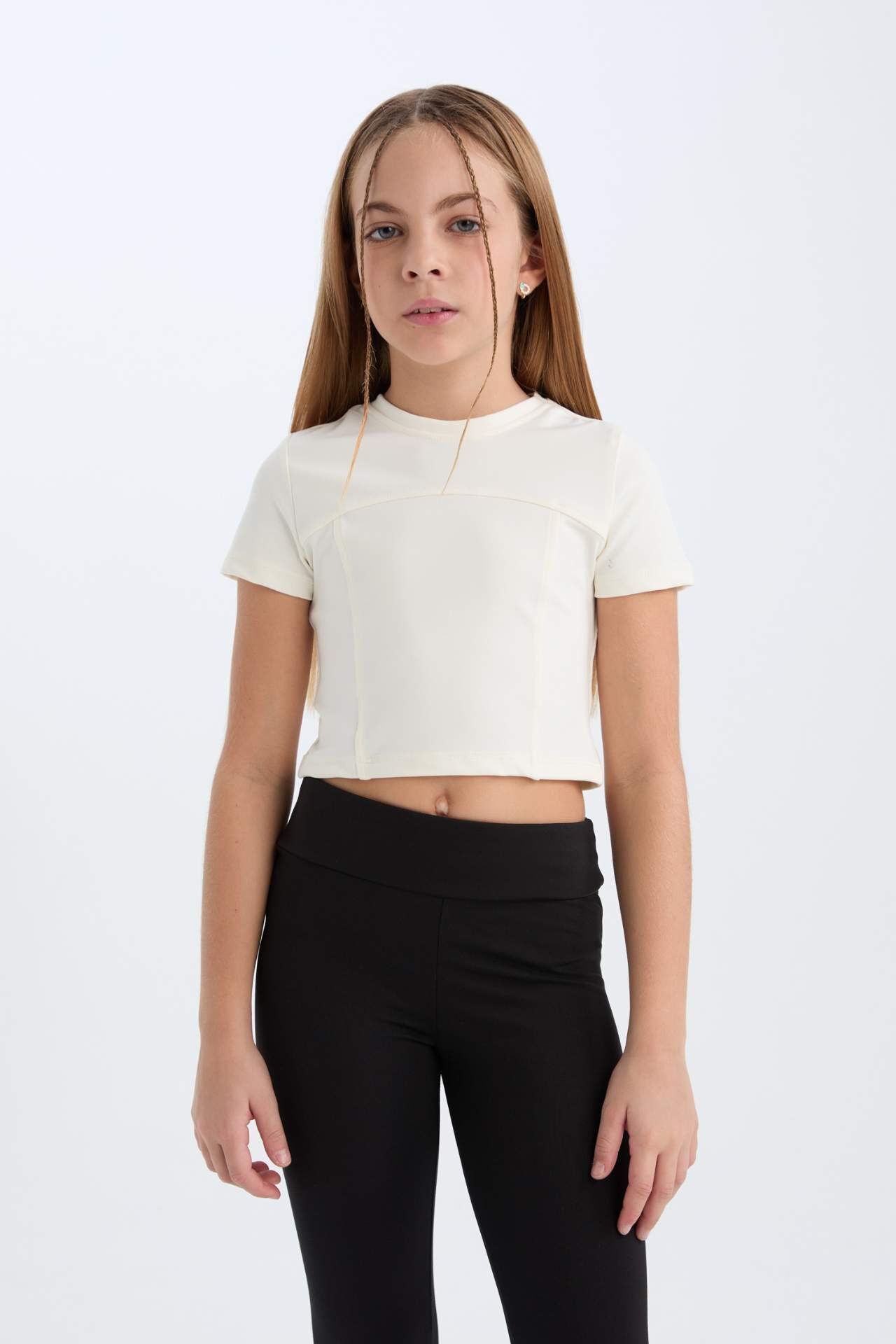 Kız Çocuk Slim Fit Dar Kesim Bisiklet Yaka Kısa Kollu Tişört