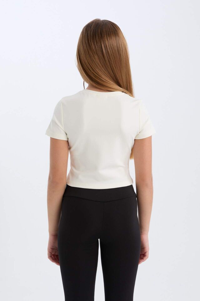 Kız Çocuk Slim Fit Dar Kesim Bisiklet Yaka Kısa Kollu Tişört