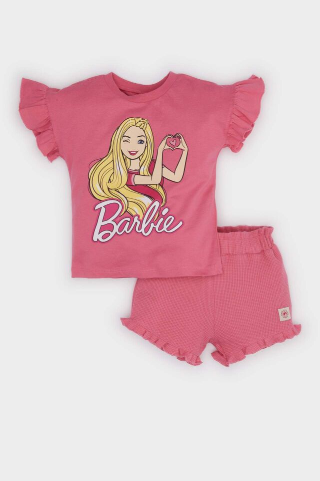 Kız Bebek Barbie 2'li Takım Kısa Kollu Tişört Beli Lastikli Şort