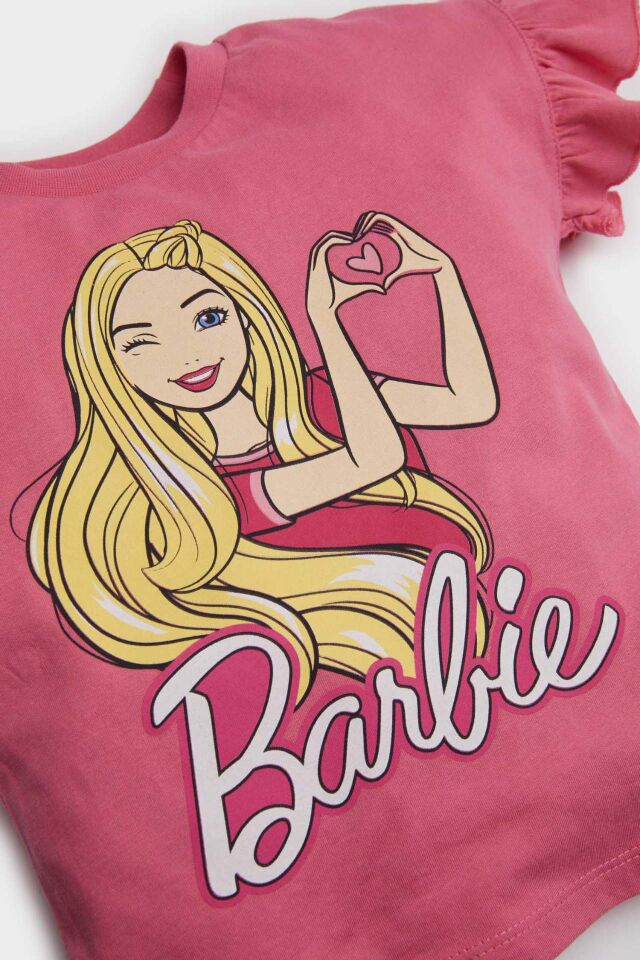 Kız Bebek Barbie 2'li Takım Kısa Kollu Tişört Beli Lastikli Şort