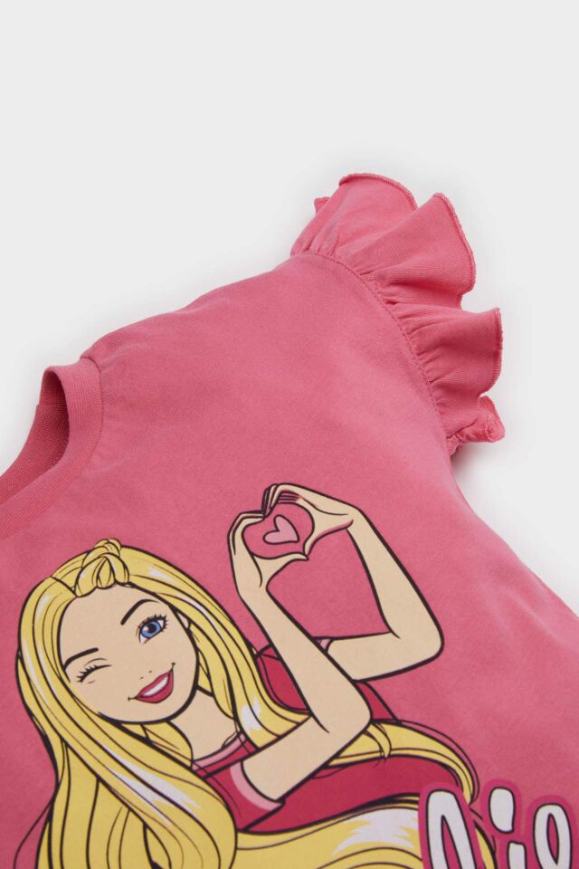 Kız Bebek Barbie 2'li Takım Kısa Kollu Tişört Beli Lastikli Şort