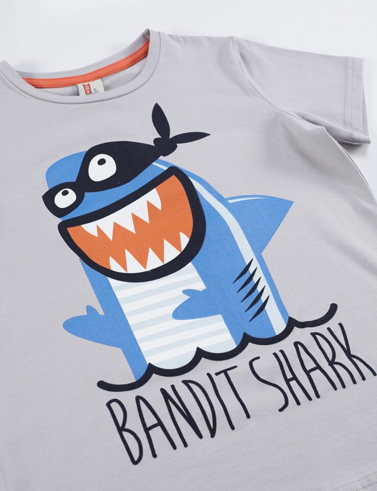 Bandit Shark Erkek Çocuk T-shirt Şort Takım 2 Y - Gri Lacivert