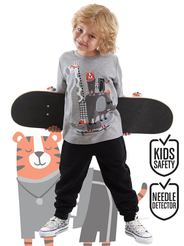 Animals Team Erkek Çocuk T-shirt Pantolon Takım 3 Y - Gri