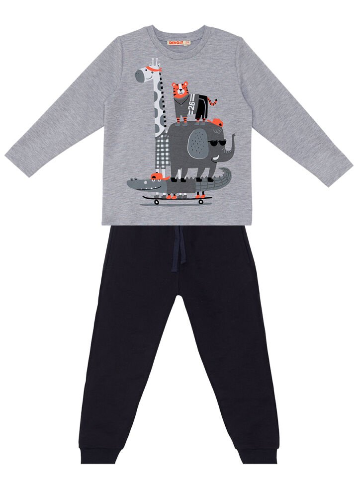 Animals Team Erkek Çocuk T-shirt Pantolon Takım 3 Y - Gri