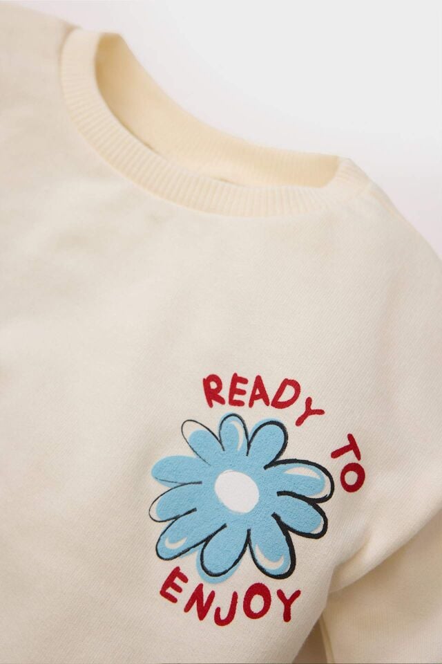 Kız Bebek Bisiklet Yaka Baskılı Sweatshirt
