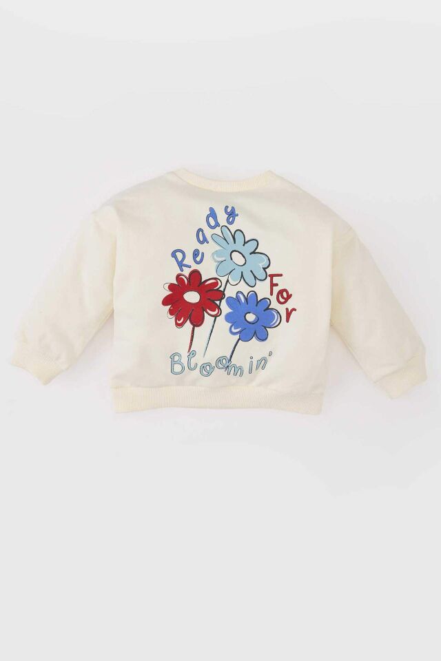 Kız Bebek Bisiklet Yaka Baskılı Sweatshirt