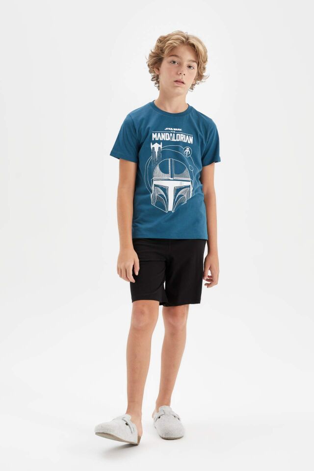 Erkek Çocuk Star Wars-Mandalorian Pijama Takımı Kısa Kollu Üst Şort