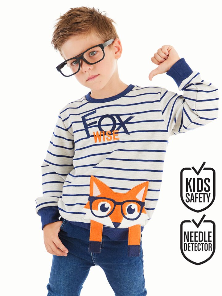 Tilki Çizgili Erkek Çocuk Sweatshirt 3 Y - Lacivert, Beyaz