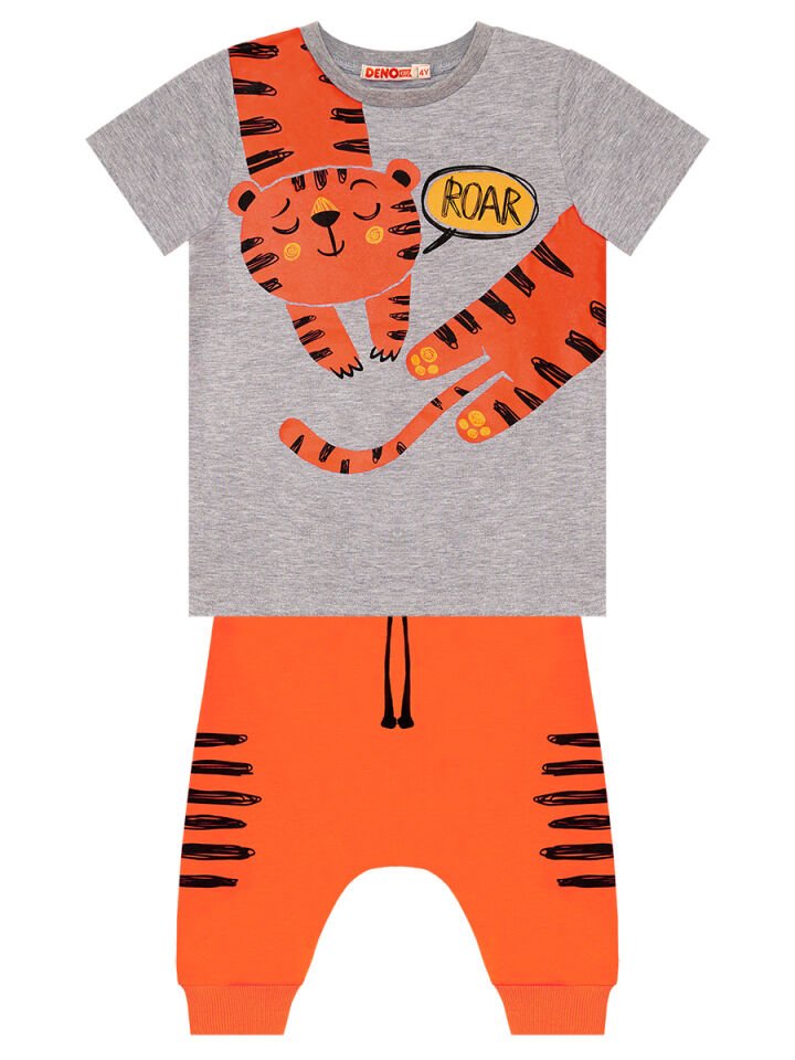 Roar Kaplan Erkek Çocuk T-shirt Kapri Şort Takım 3 Y - Gri, Turuncu