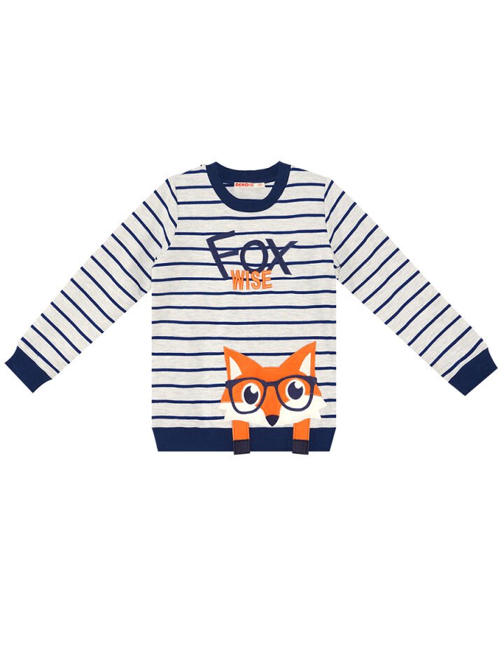 Tilki Çizgili Erkek Çocuk Sweatshirt 4 Y - Lacivert, Beyaz