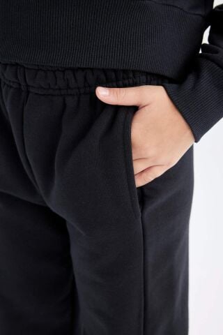 Kız Çocuk 2'li Takım Baskılı Bisiklet Yaka Sweatshirt Beli Lastikli Jogger Eşofman Altı