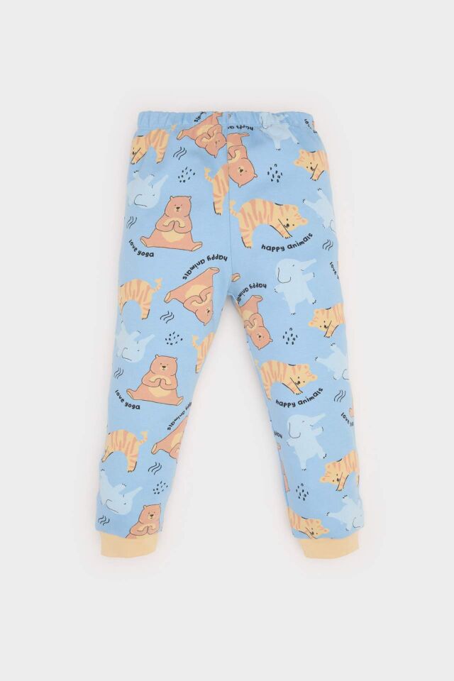 Erkek Bebek Pijama Takımı Hayvan Desenli Uzun Kollu Üst Beli Lastikli Uzun Alt
