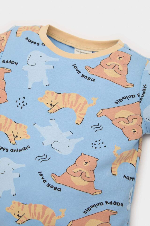 Erkek Bebek Pijama Takımı Hayvan Desenli Uzun Kollu Üst Beli Lastikli Uzun Alt