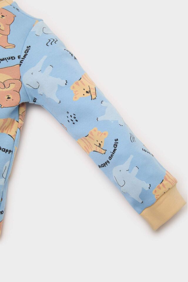 Erkek Bebek Pijama Takımı Hayvan Desenli Uzun Kollu Üst Beli Lastikli Uzun Alt
