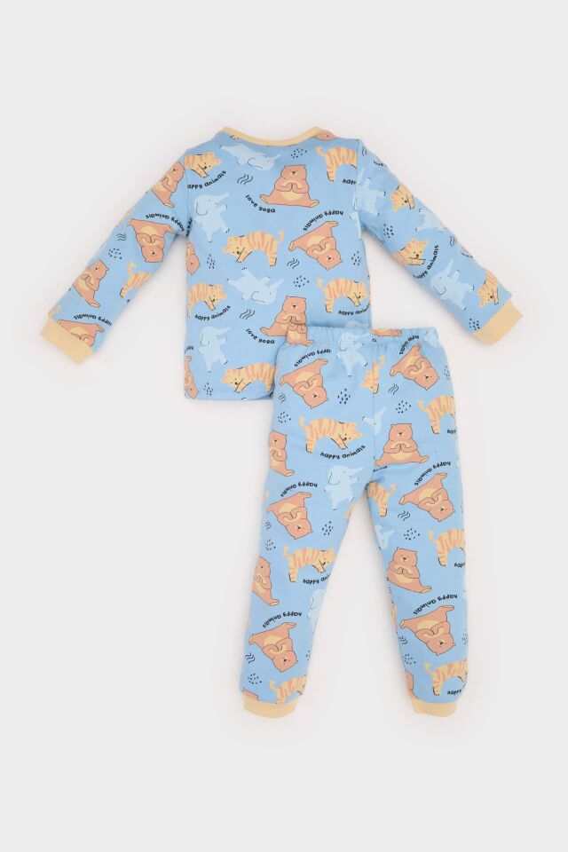 Erkek Bebek Pijama Takımı Hayvan Desenli Uzun Kollu Üst Beli Lastikli Uzun Alt