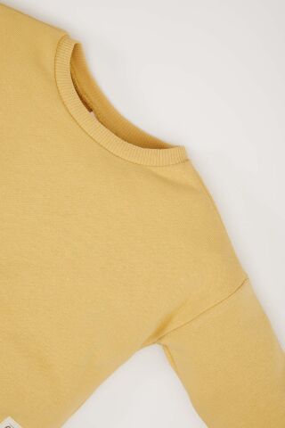Kız Bebek 2'li Takım Bisiklet Yaka Dokuma Etiketli Sweatshirt Beli Lastikli Tayt