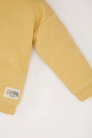 Kız Bebek 2'li Takım Bisiklet Yaka Dokuma Etiketli Sweatshirt Beli Lastikli Tayt