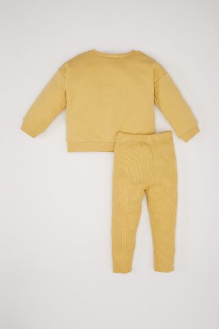 Kız Bebek 2'li Takım Bisiklet Yaka Dokuma Etiketli Sweatshirt Beli Lastikli Tayt