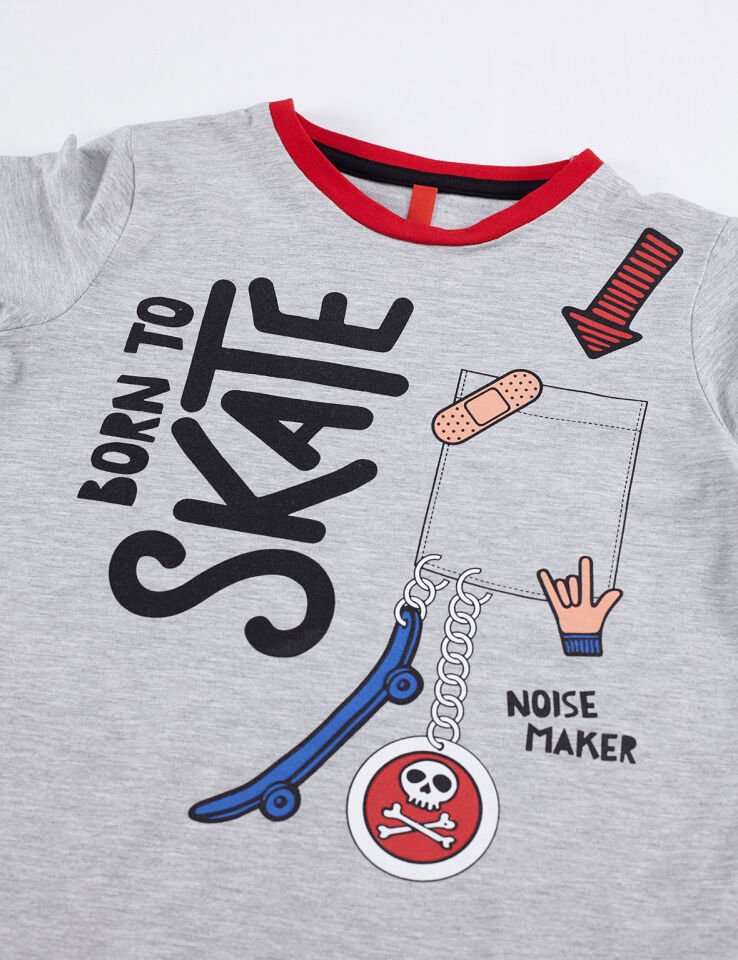 Born to Skate Erkek Çocuk T-shirt Kapri Şort Takım 4 Y - Krem Siyah