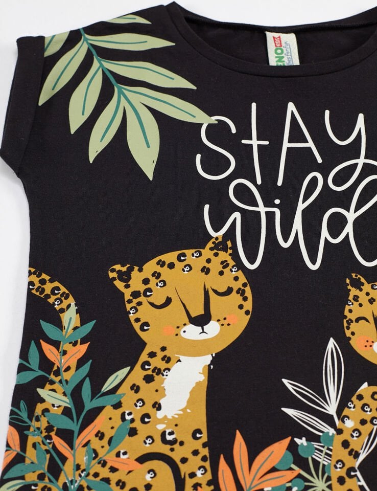 Stay Leo Kız Çocuk T-shirt Kapri Pantolon Takım 7 Y - Haki,Siyah