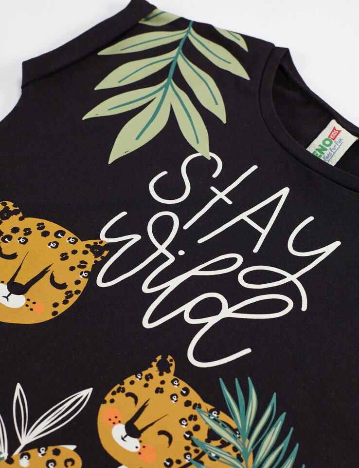 Stay Leo Kız Çocuk T-shirt Kapri Pantolon Takım 7 Y - Haki,Siyah