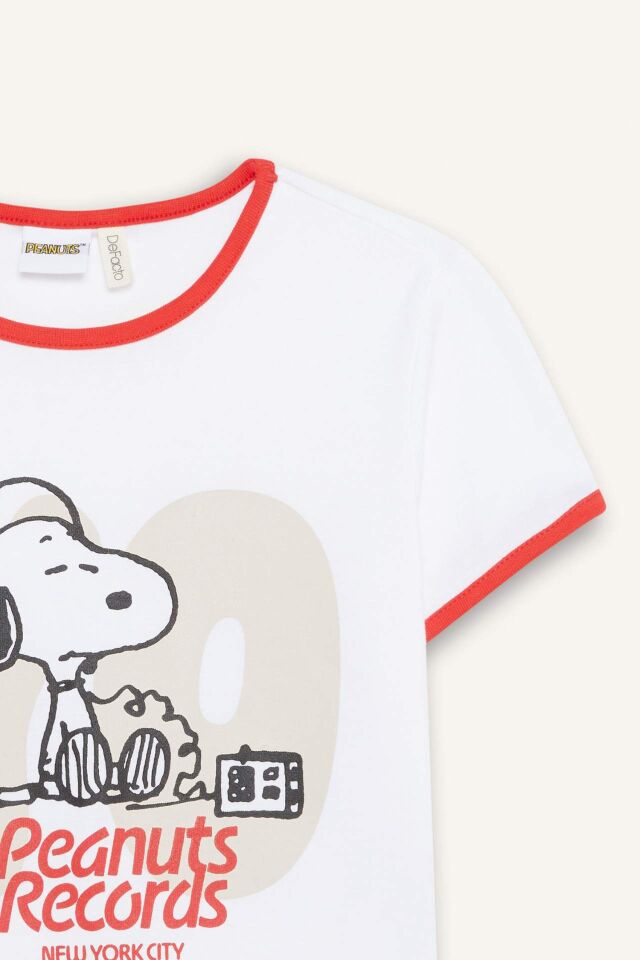 Kız Çocuk Snoopy Crop Bisiklet Yaka Kaşkorse Kısa Kollu Tişört
