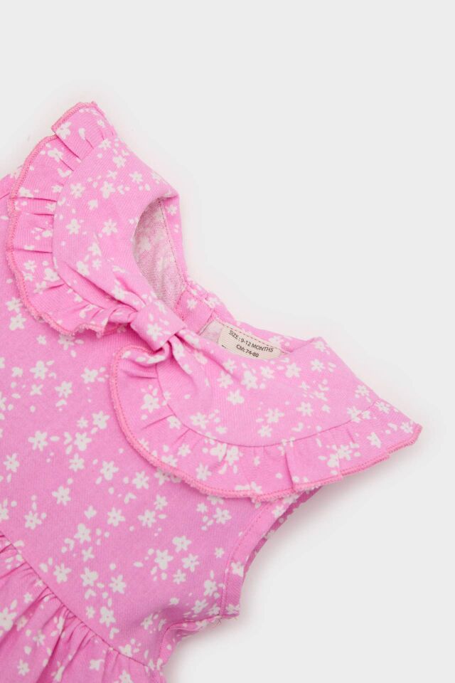 Kız Bebek Çiçekli Kolsuz Twill Elbise